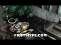 FLOYD MAYWEATHER DISPLAYS NEW SOLID GOLD WBC TITLE NEXT TO FIRST BOXING TROPHY EVER WON AT AGE 10