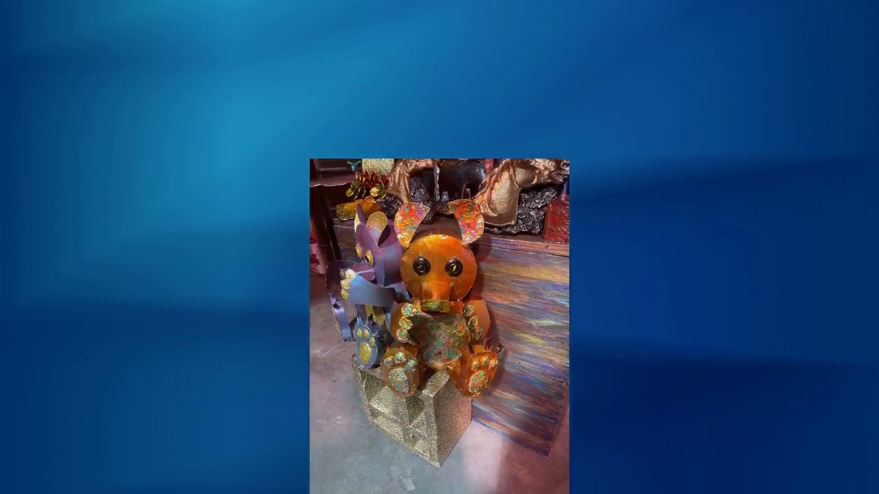 Whimsical Tin Metal Bear Sculpture by Artist Rene Sepulveda