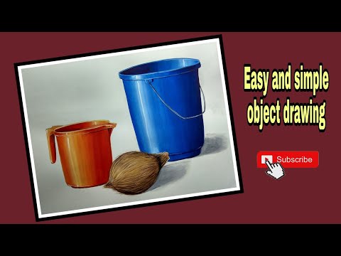 Elementary object drawing/ how to draw mug and colour/ how to draw bucket /how to draw