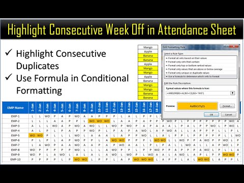 Highlight Consecutive Weekly off in Attendance Sheet Using Conditional Formatting