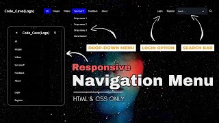 Responsive Navigation Bar using HTML & CSS | Search Bar, Drop-down list & Login option