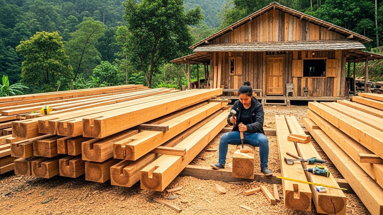 The young woman spent 28 days in the forest cutting wood for the entire frame of her house.