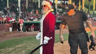 RIPPED Santa Claus Takes a Surprise At-Bat at a Dubois County Bombers Game