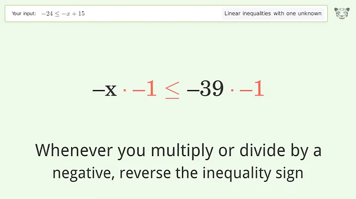 Solving Linear Inequalities: -24 is Smaller Than or Equal to -x+15
