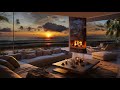 Cozy beach house  relaxing fireplace  sound of ocean waves for deep sleep  sunset ambience