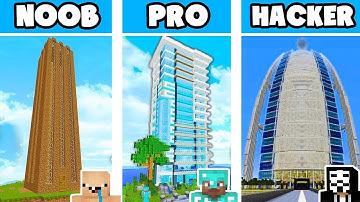 MINECRAFT BATTLE NOOB vs PRO vs HACKER: SKYSCRAPER CRAFTING CHALLENGE in Minecraft ANIMATION