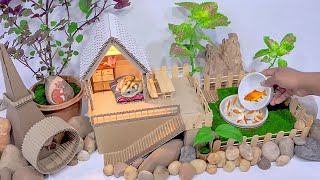Build The Hamster House From Cardboard With Fish Pond, DIY Cardboard Creative