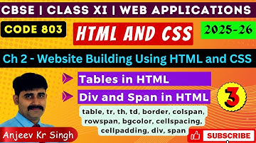 Class 11 Web Applications | HTML Table, div & span Tags Explained | Chapter 2 HTML & CSS | Code 803