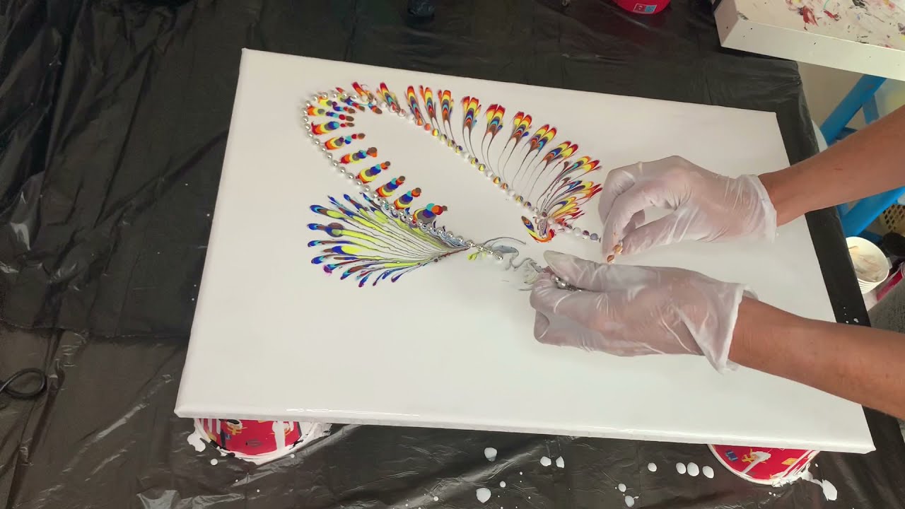 acrylic pouring, chain pull and free hand - YouTube