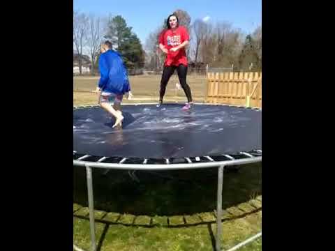 Dishwashing soap +water + trampoline = fun! - YouTube