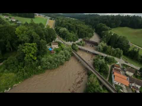 Hochwasser Emme Dronenaufnahme 4.7.2022 4K 60FPS