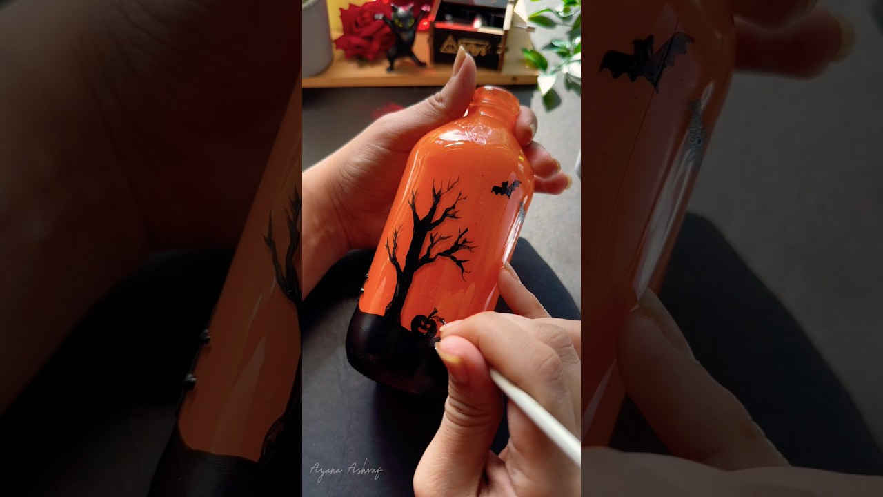 🎃 Halloween painting on glass bottle | Easy craft for Halloween | 