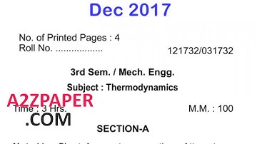 HSBTE Mechnical 3rd Sem Thermodynamics Question Paper