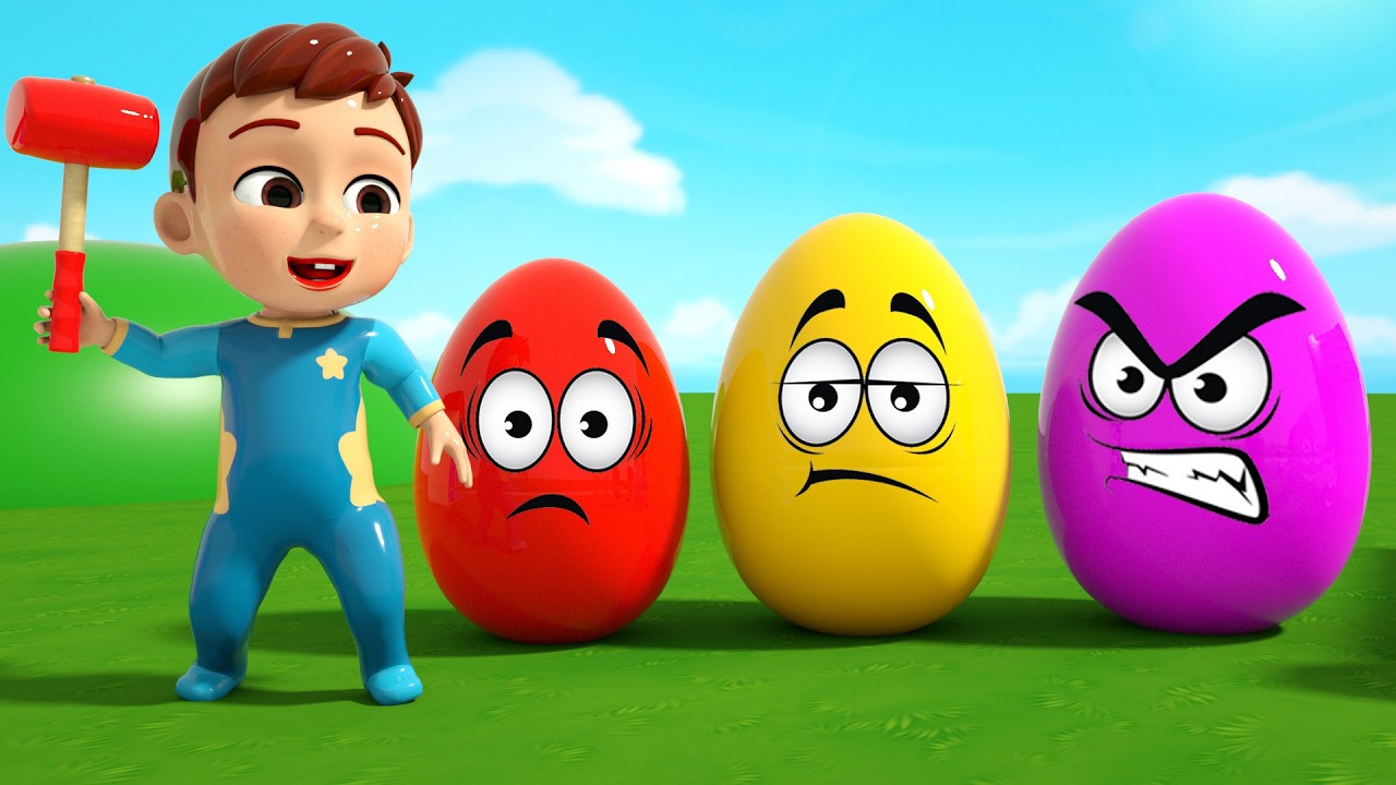 ¡El Niño Rompe Huevos Sorpresa Gigantes! ¡Descubre lo que Hay Dentro! - Canciones Infantiles