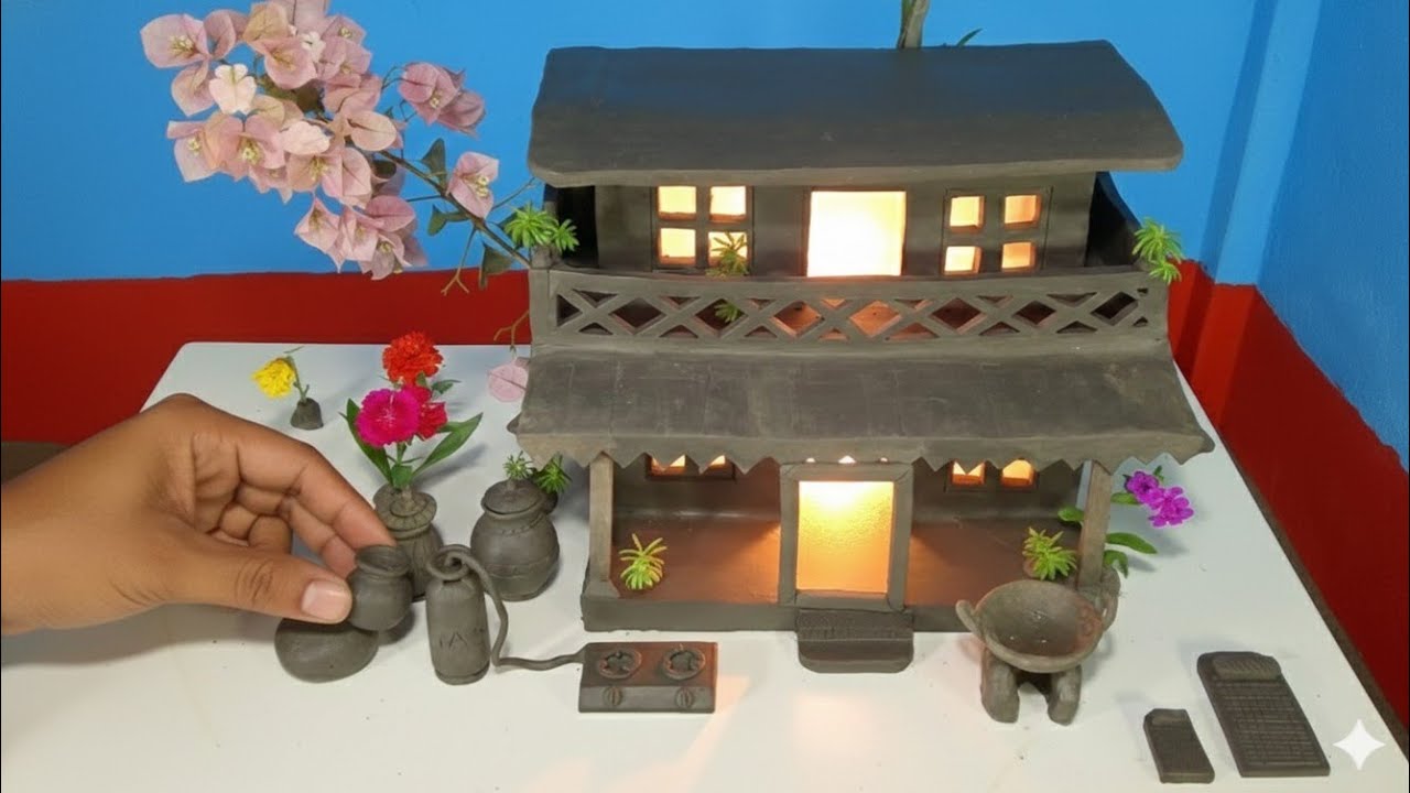 Miniature clay house | How to Make Miniature House | Agriculture farming village | kitchen set