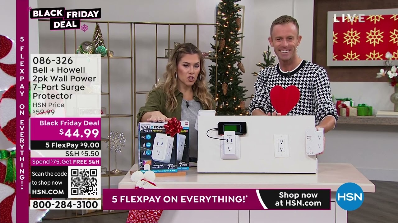 Bell + Howell 2pack Wall Power 7Port Surge Protector w/N...