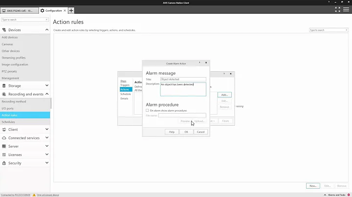 Set up alarms for AXIS Object Analytics in AXIS Camera Station