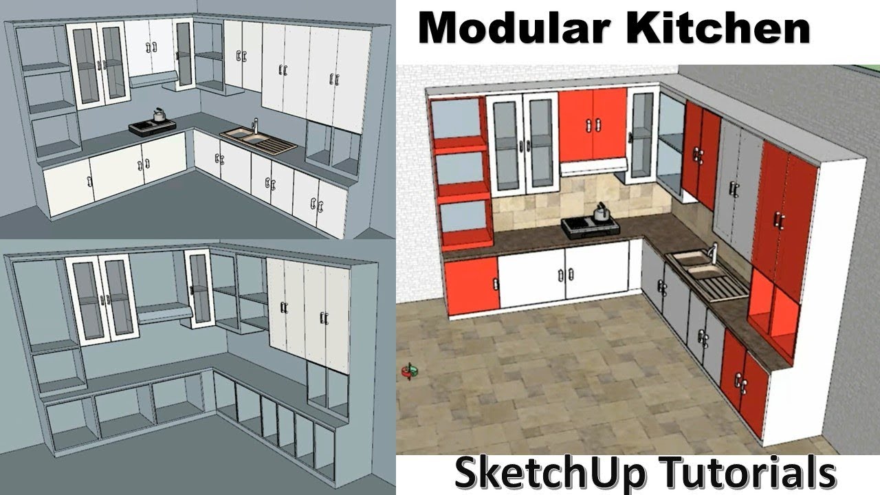 How To Make Modular Kitchen SketchUp | Interior design Kitchen SketchUp