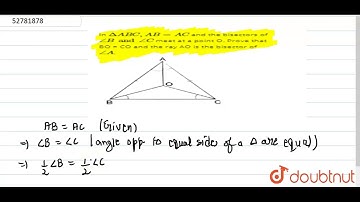 In `DeltaABC,AB=AC` and the bisectors of `angleB and angleC` meet at a point O. Prove that BO = CO