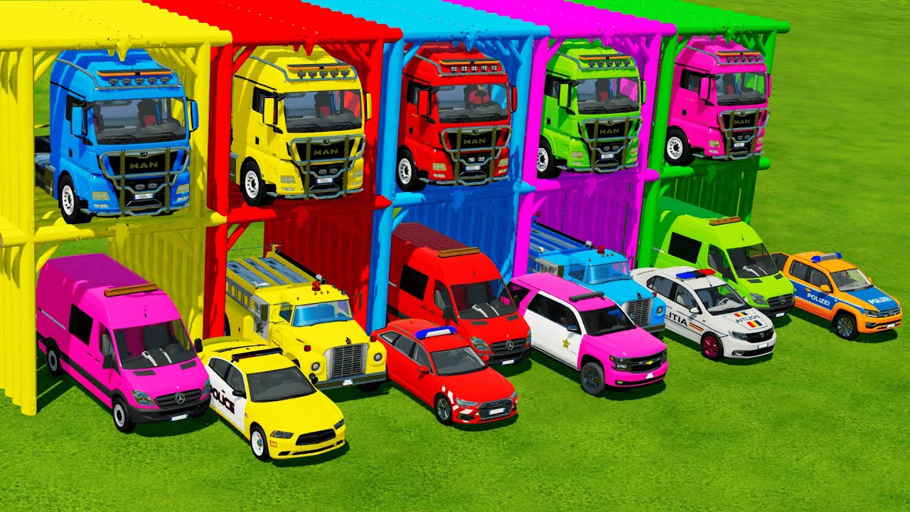 TRANSPORTING ALL POLICE CARS and AMBULANCE EMERGENCY VEHICLES WITH MERCEDES POLICE TRUCKS ! FS22