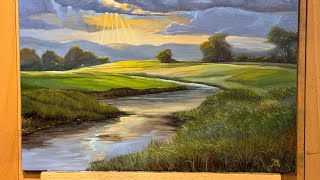 Paint With Me- “Tranquil Meadow Stream”- Oil on Canvas Board
