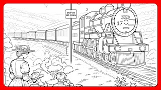 Color by Number Kids waiving to a Vintage Train Steam Locomotive Zen Color app #coloringbook