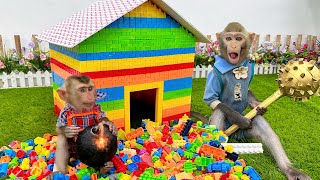 Bim Bim Monkey Has Trouble With Lego Buidling Blocks House | Baby Monkey Animal