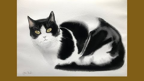 Painting easy tuxedo cat on my Skillshare - wet on wet watercolor technique
