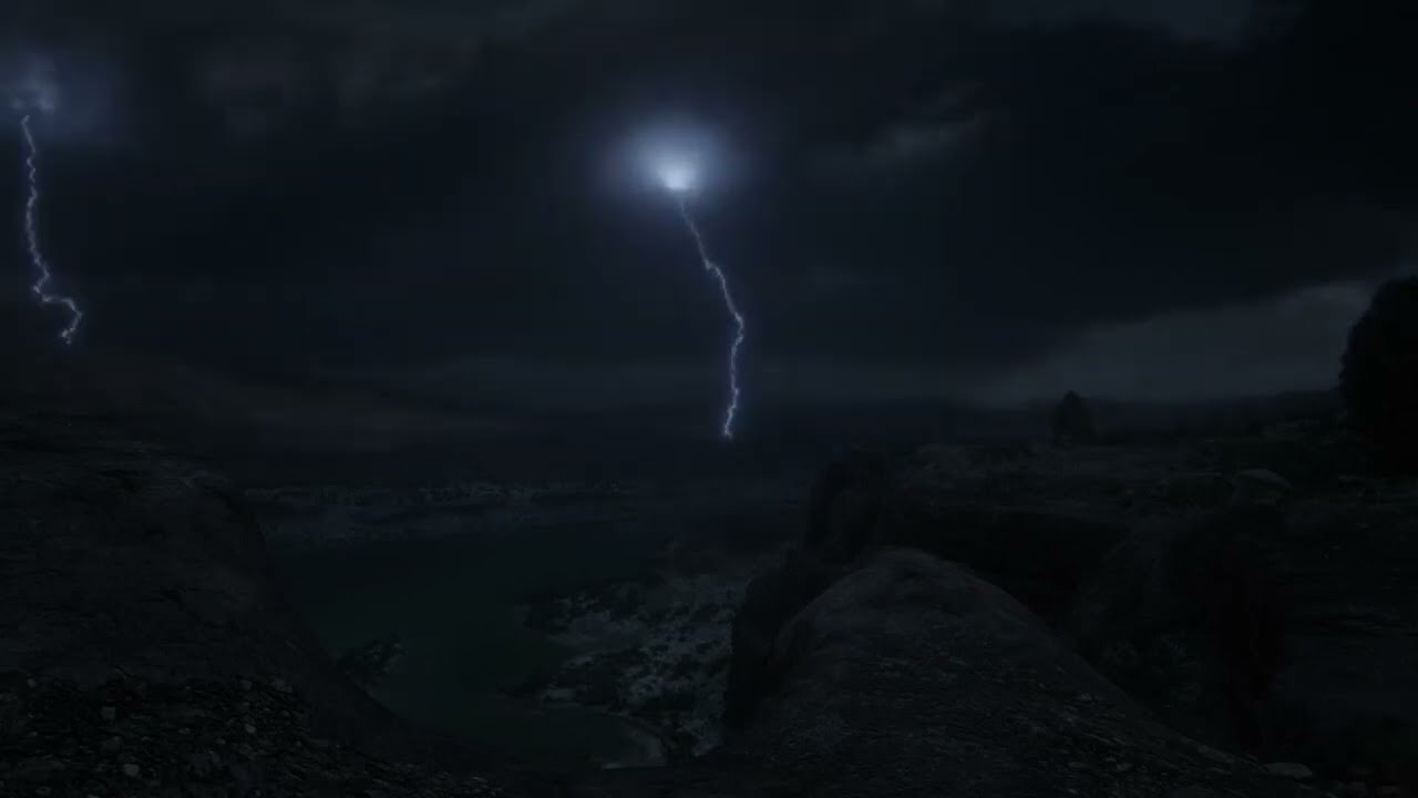 Heavy rain sounds. Thunderstorm scene for sleep and study.