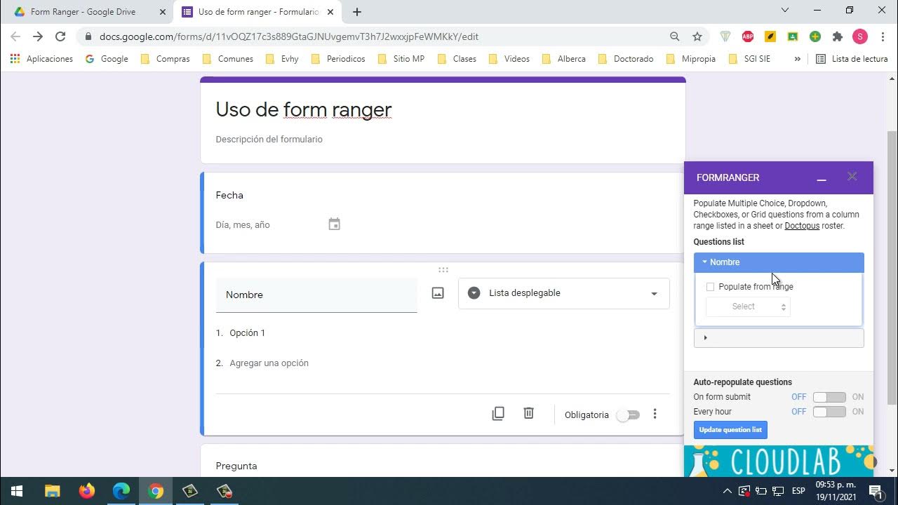 Utilizando form ranger en un formulario de google YouTube