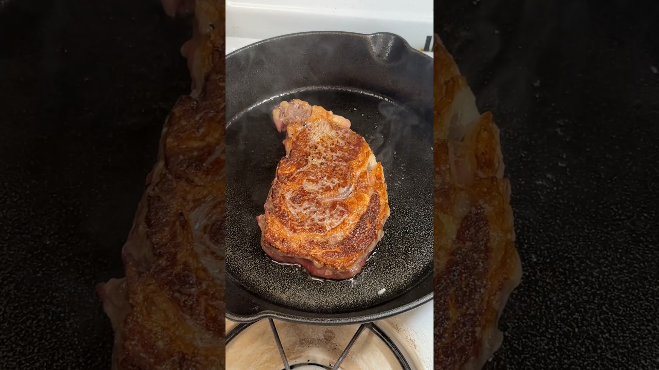 Cooking a ribeye steak in a cast-iron skillet #steak #cooking #recipe