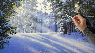 How to Paint a Winter Landscape. Acrylic Painting | Акриловая живопись, зимний пейзаж.