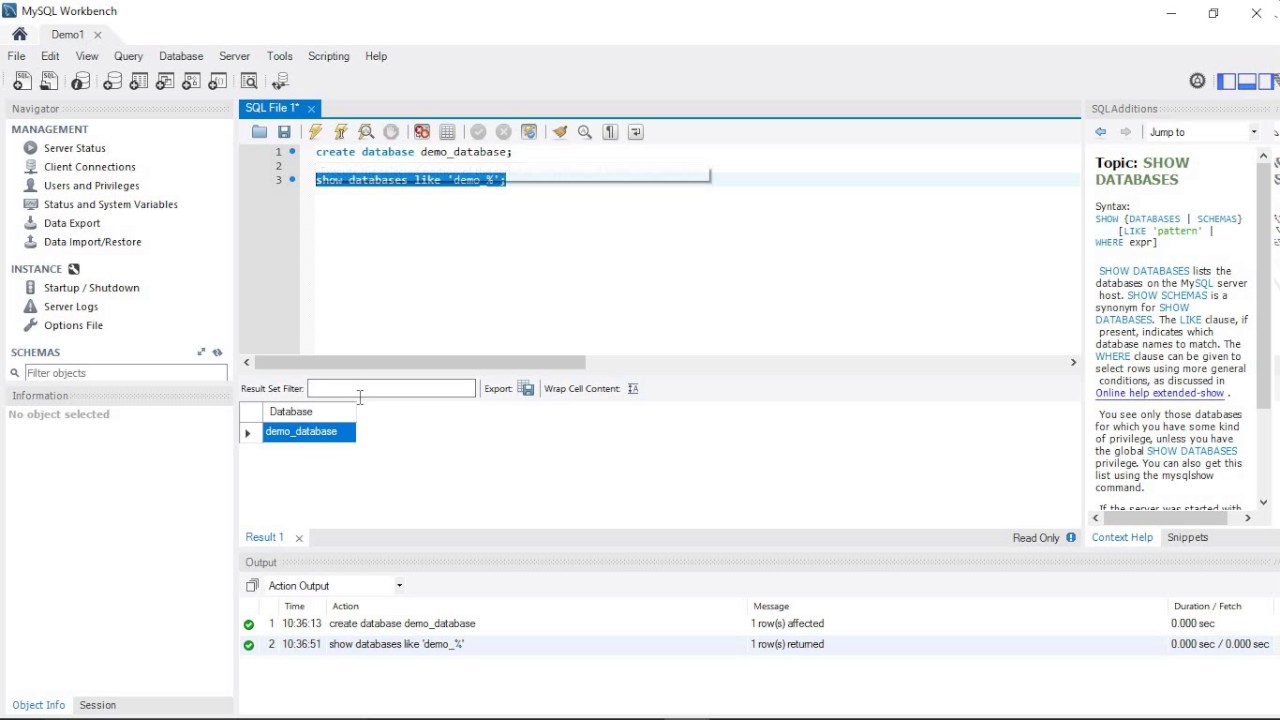 create database mysql workbench