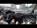 Pov driving through busy city traffic in a manual car with pedal cam  honda civic