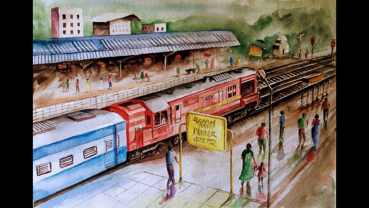 One Point Perspective Drawing Of Railway Station