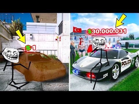 TROLLFACE POLİS HURDALIĞINDAN FERRARİ ALIYOR VE TAMİR ETTİRİYOR!(KIZ AŞIK OLDU!) - GTA 5