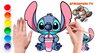 How To Draw Cute Stitch Drinking Smoothie Easy Drawing For Kids Step By Step