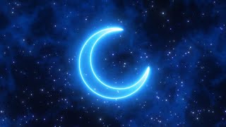 Calm Blue Neon Crescent Moon Shape in Cloudy Dark Night Sky Stars 4K Motion Background for Edits