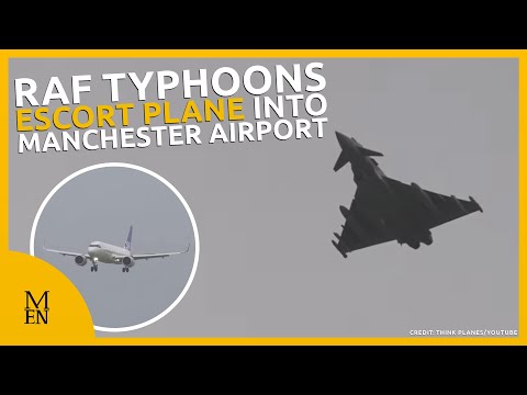 RAF Typhoons escort Scandinavian plane into Manchester Airport