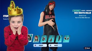 Gifting My 10 Year Old Kid NEW Fortnite Skin Bundle Unlocking BILLIE EILISH Red Roots Skin GAMEPLAY screenshot 5