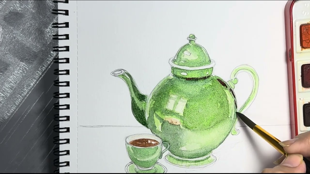 How to paint watercolor-a kettle and a cup step-step by step #watercolor #painting #easypainting 