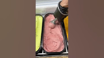 Strawberry ice cream scoop on a waffle cone #dessertlovers #gelato #foodie #tasty #youtubeshorts