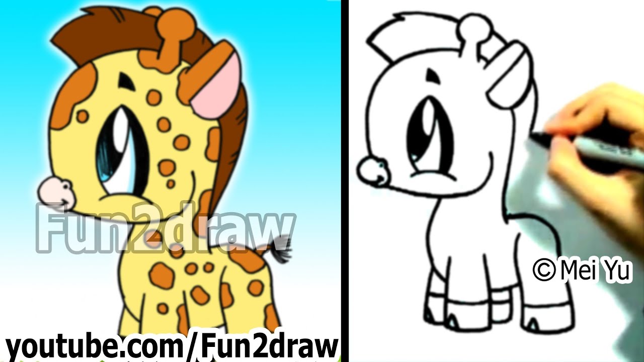 How to Draw a Cartoon Giraffe - Cute Drawings - Fun2draw | Online Art  Classes - YouTube