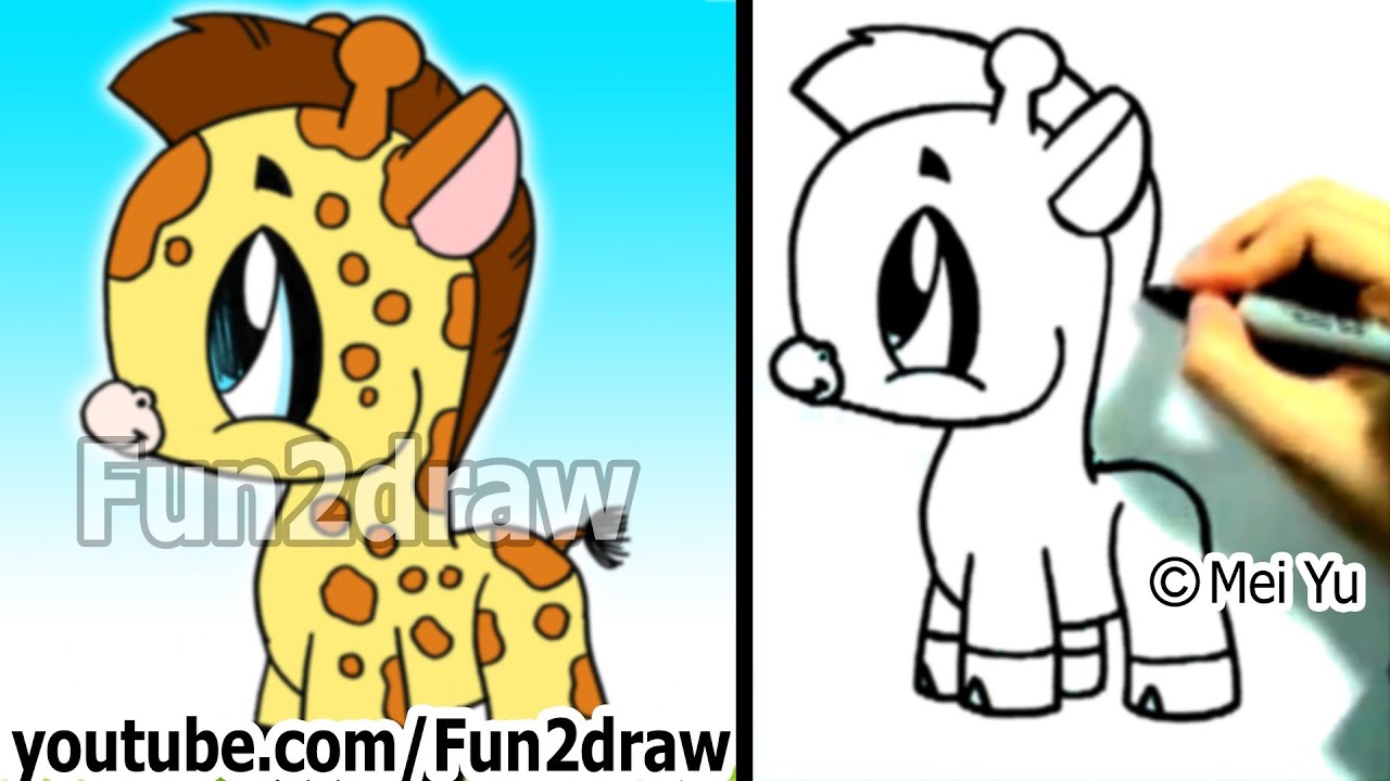 How To Draw A Cartoon Giraffe Cute Drawings Fun2draw Online Art Classes Youtube