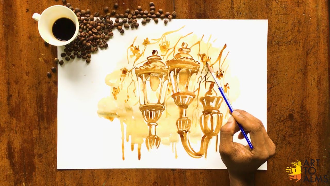 Coffee Painting | Street Lights | Coffee Painting for ... Coffee Painting | Street Lights | Coffee Painting for ...