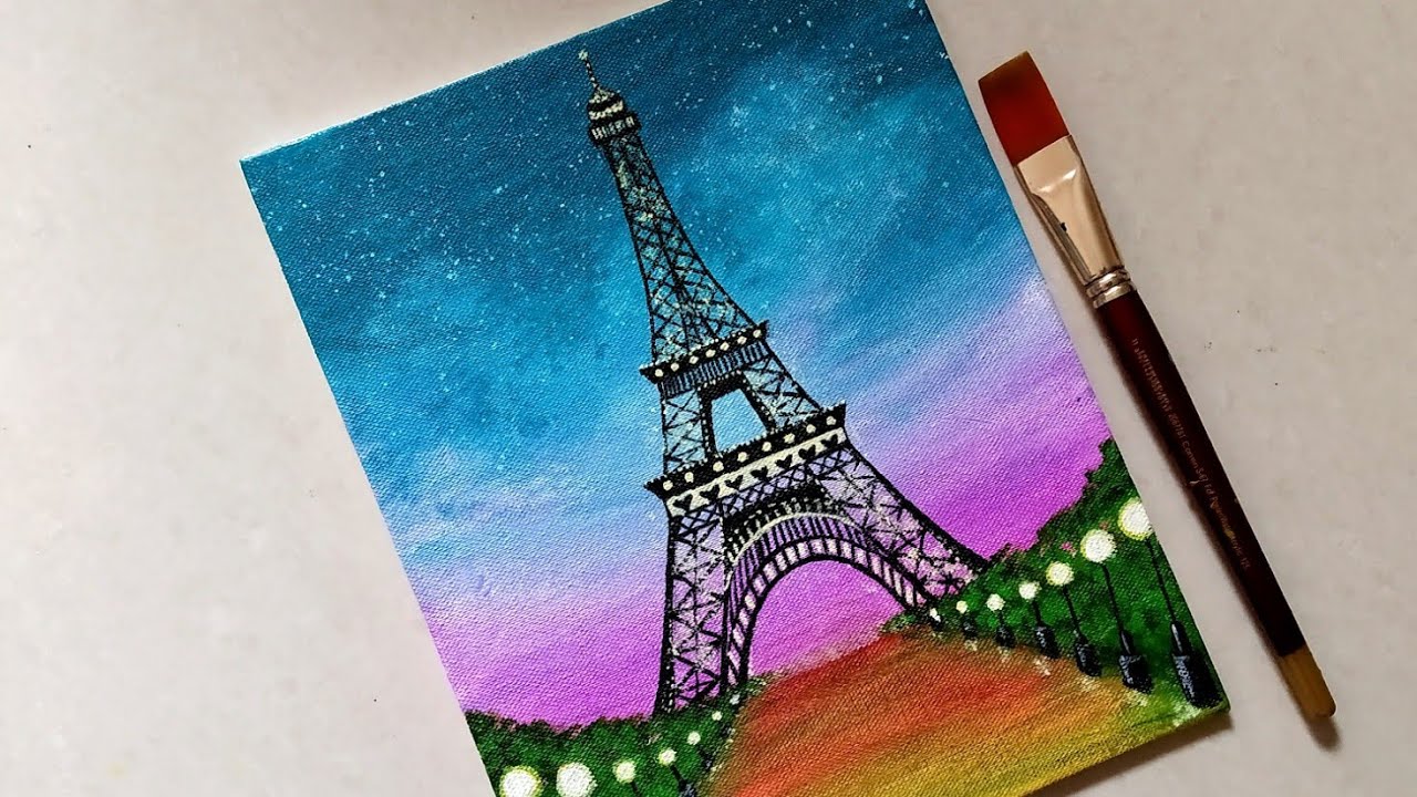 Easy Eiffel Tower scenery Drawing Painting for beginners 