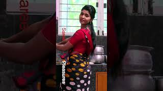 107 Hot Aunty Tamil Serial Actress Silky Black Red Crepe Saree - Backless Blouse - Part 12