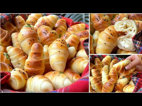فطائر الكرواسون السريعه ميني كرواسون بحشوة الجبنه عجينة طريه كالغيمه ومورقه وطعم مميز فطائر
