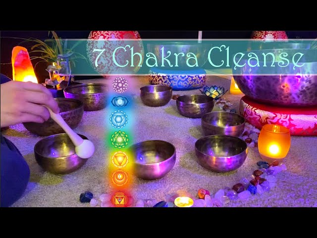 CLEANSE CHAKRA BLOCKAGES with Tibetan Singing Bowls, Cleanse Aura and Balance Chakra, Relax u0026 Sleep class=