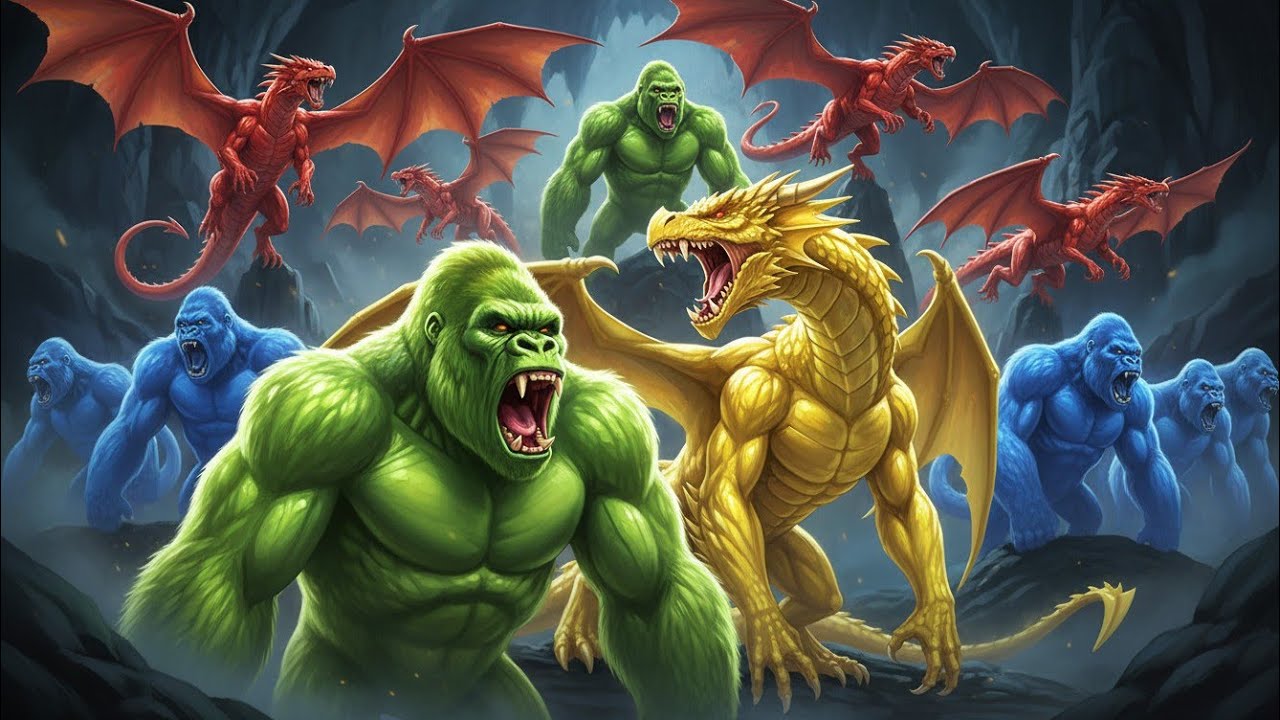 Final War Between Dragon & Gorilla | Kids 3d Cartoon Story | Moral Story for Children | Jungle Story